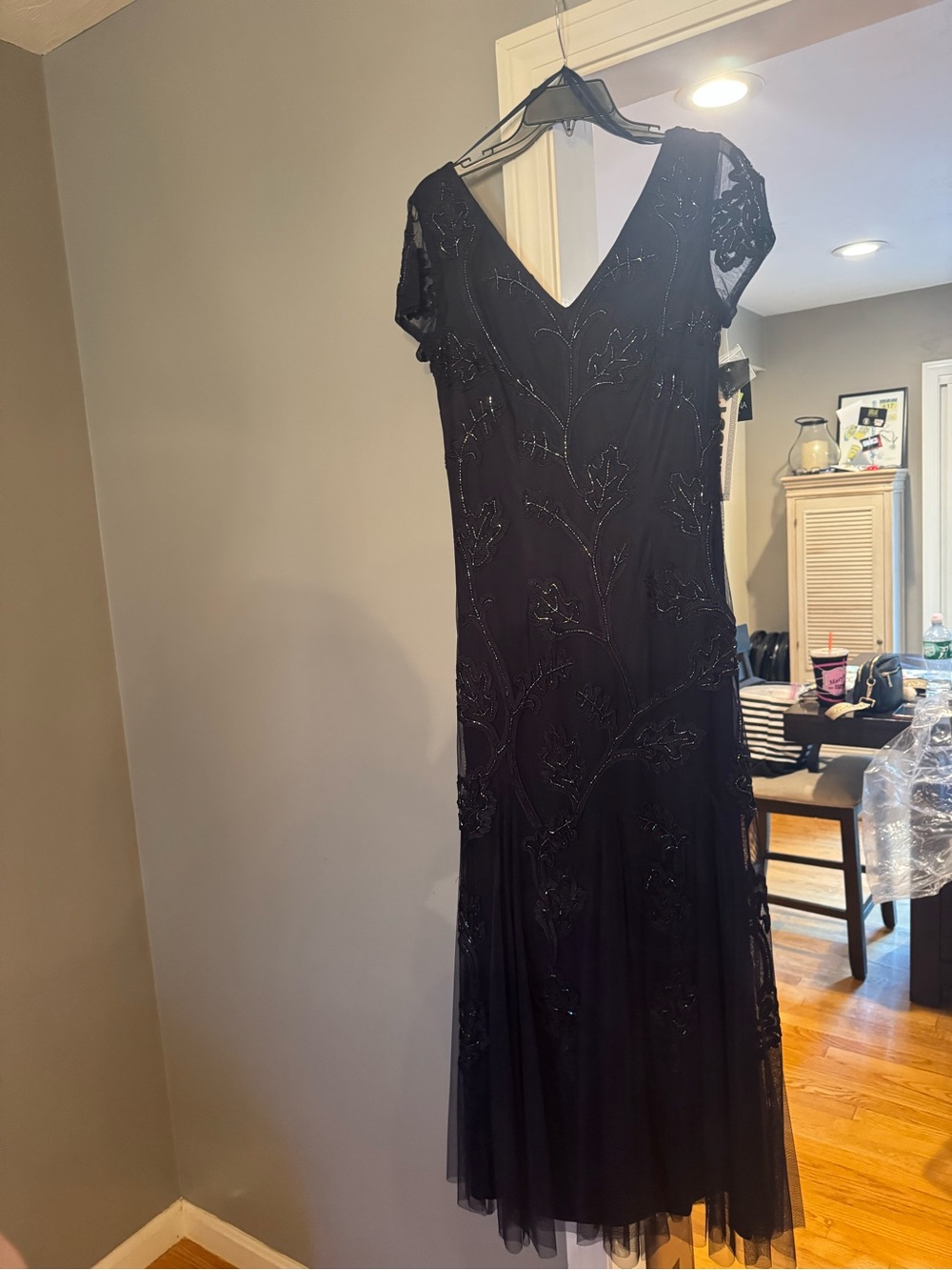 MARINA Navy Beaded V-Neck Maxi Dress